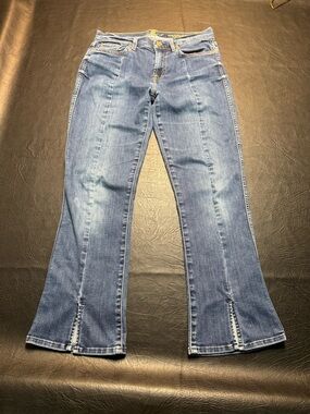 7 For All Mankind Cropped Bootcut Jeans Size 28 Front Slit Stretch Boho Y2K